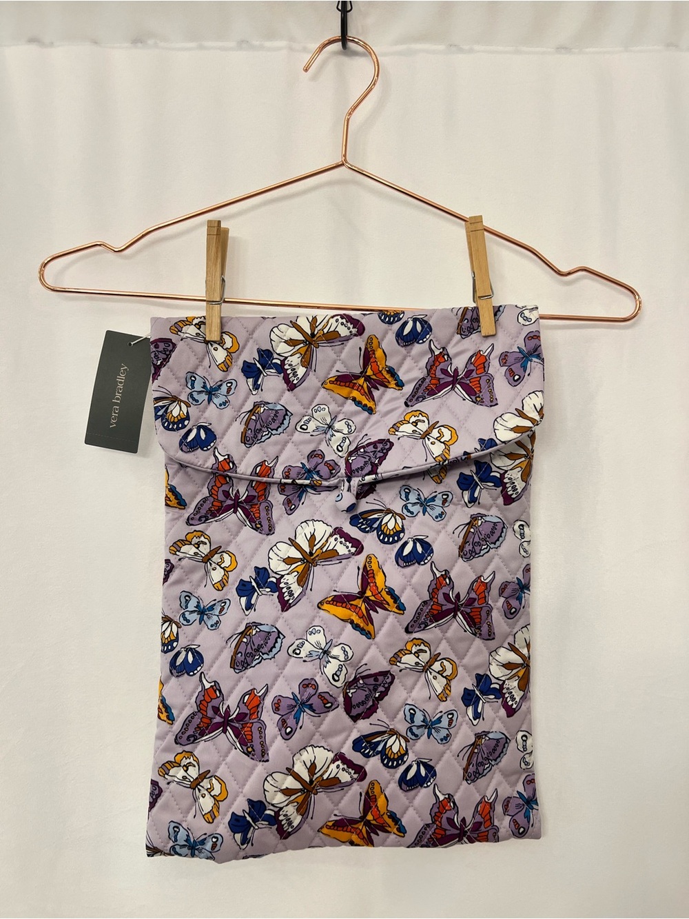 Vera Bradley NWT Lavender Butterfly Quilted Laptop Sleeve with Multicolor Print